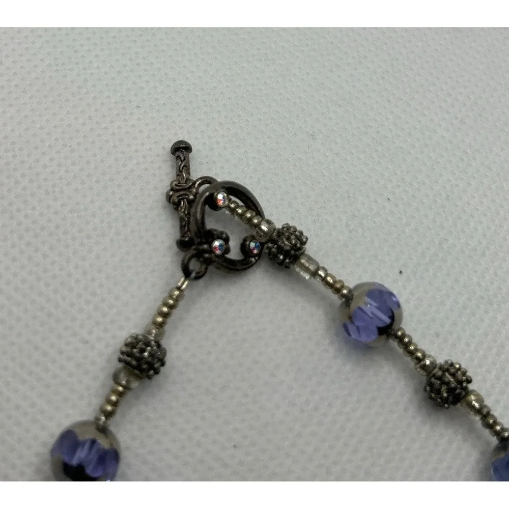 Blue Purple  Faceted Glass Beaded‎ Bracelet Toggle Clasp Vtg StyIe 7.75 in